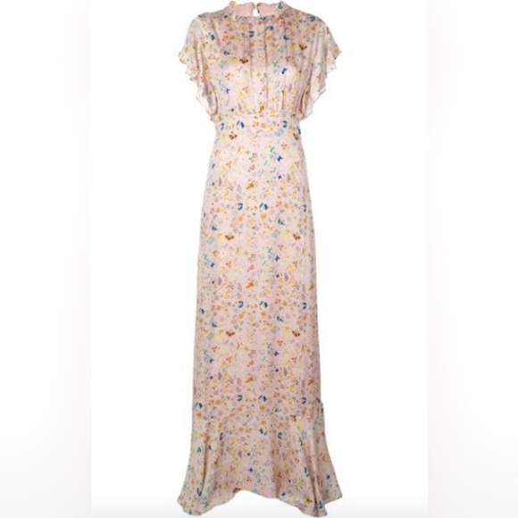 Cynthia Rowley Blush Pink Magic Garden Floral Flutter Sleeve Maxi Dress Size 14 - Picture 2 of 15